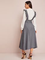 Button Detail Belted Skirt With Ruffle Strap