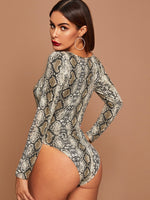 Snakeskin Print Square Neck Skinny Bodysuit