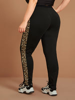 Plus Contrast Leopard Side Seam Leggings