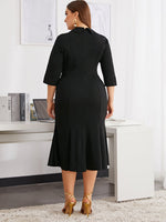 Plus Shawl Collar Embroidered Applique Fishtail Hem Dress