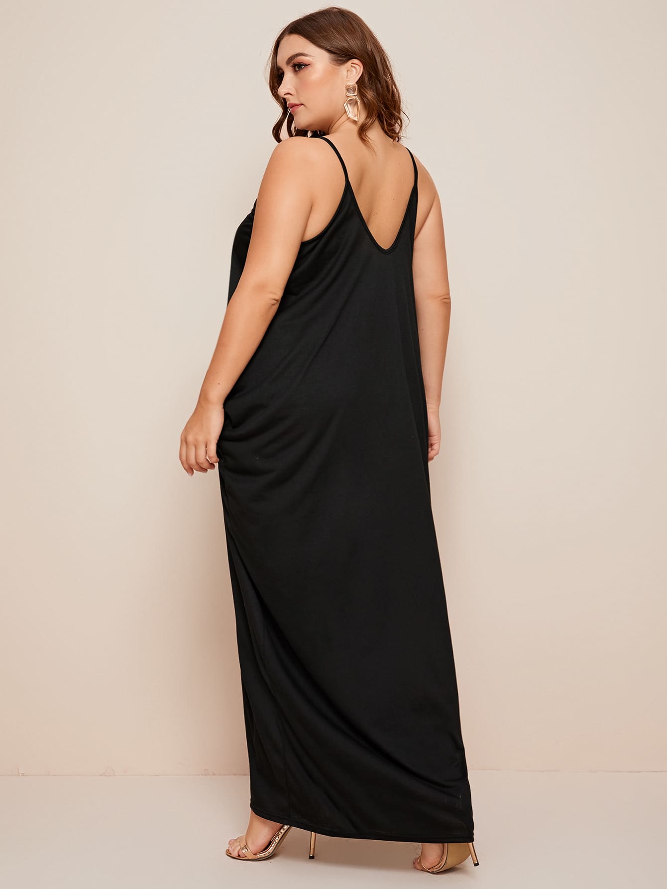 Plus Solid side Draped pocket Cami maxi dress