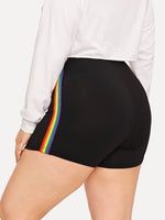 Plus Rainbow Striped Tape Side Biker Leggings