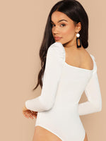 Puff Sleeve Surplice Neck Ruched Bodysuit