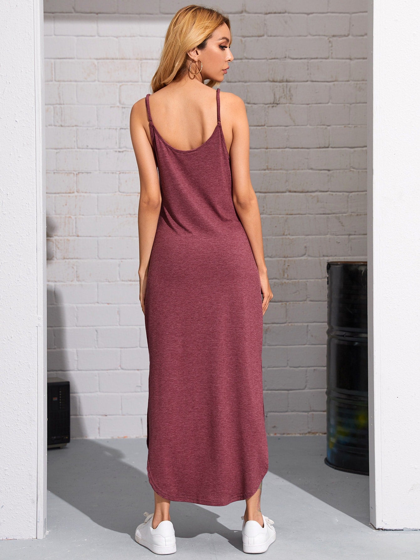 Curved Hem Heather Knit Slip Dress