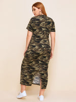 Plus Split Back Camo Print Bodycon Dress