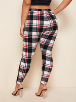 Plus Elastic Waist Plaid Leggings