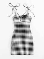 Knotted Strap Plaid Bodycon Dress