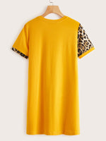 Plus Colorblock Leopard Panel Tee Dress