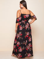 Plus Cold Shoulder High Split Hem Floral Dress