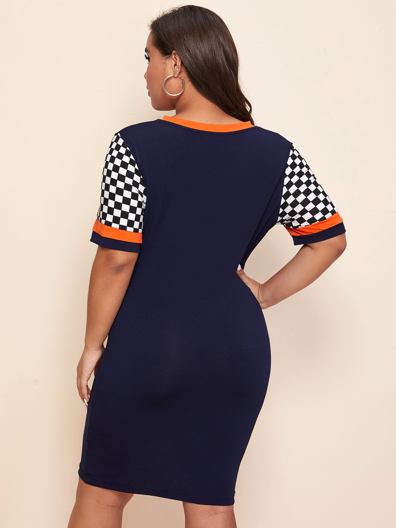 Plus Colorblock Checked Panel Bodycon Dress