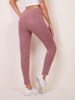 Elastic Waist Rib-knit Marled Leggings