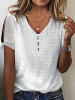 Loose Short Sleeve V Neck Plain Casual Regular Blouse