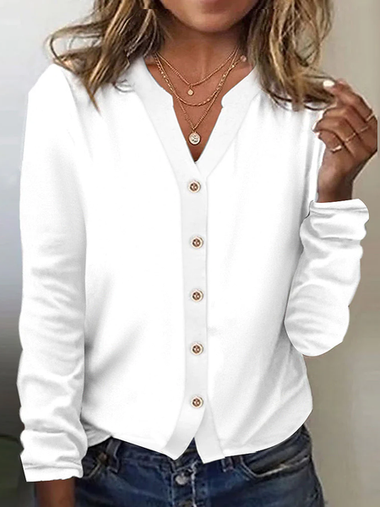 Loose V Neck Long Sleeve Plain Casual Regular Cardigan