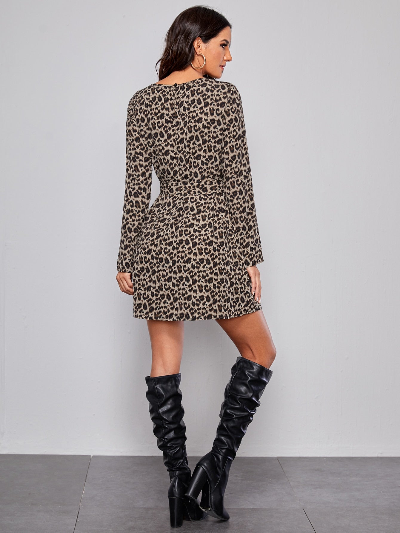Self Belted Leopard Dress