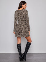 Self Belted Leopard Dress