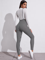 Houndstooth Print Suspender Jumpsuit