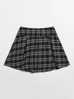 Plus Lace-up Wide Waistband Tartan Pleated Skirt