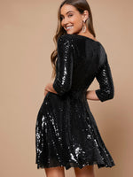 V-neck Sequin Fit and Flare Dress