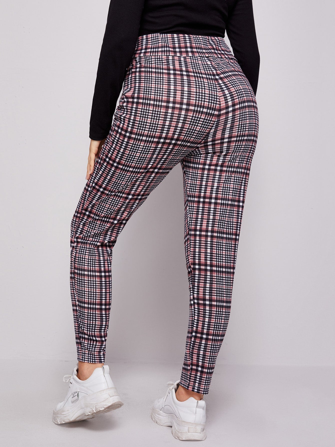 Plus Overlap Wide Waistband Plaid Leggings