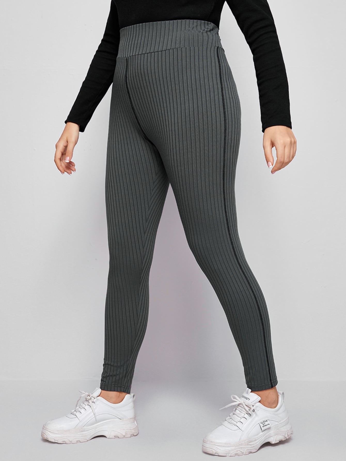 Plus Wide Waistband Rib-knit Leggings