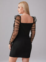 Plus Sheer Mesh Ruched Gigot Sleeve Bodycon Dress