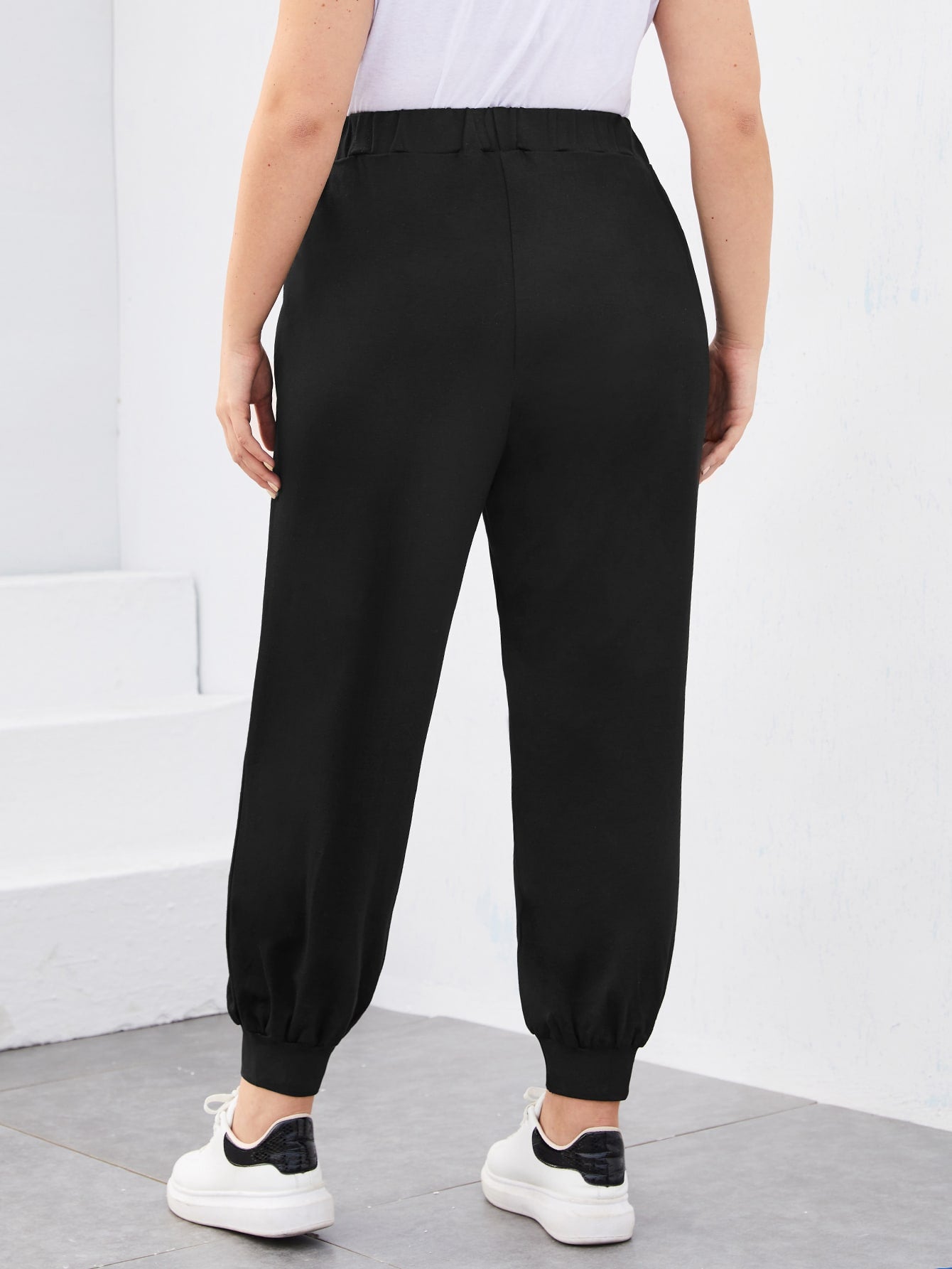 Plus Drawstring Waist Solid Sweatpants