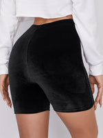 Elastic Waist Velvet Biker Shorts