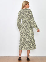 Lantern Sleeve Ruched Waist Ditsy Floral Dress
