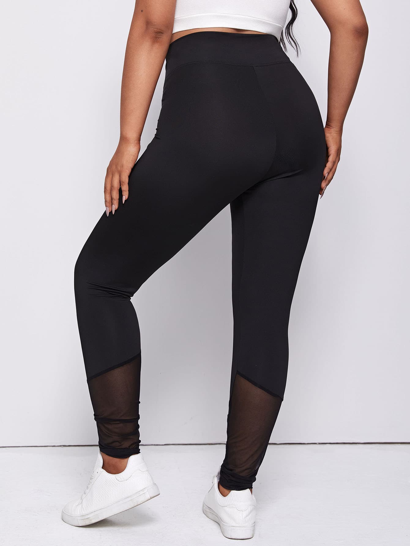 Plus Mesh Panel High Waist Leggings