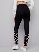 Contrast Piping Floral Print Leggings