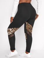 Plus Mesh Panel Leopard Print Leggings