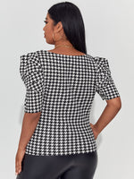 Plus Puff Sleeve Houndstooth Top