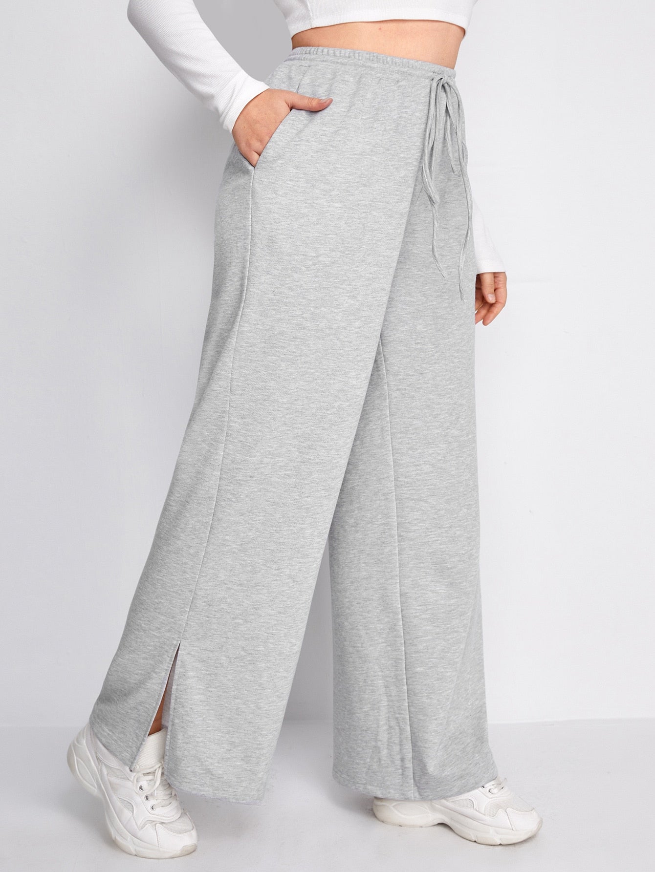 Plus Split Hem Solid Sweatpants