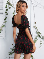 Sweetheart Neck Drawstring Ruched Ditsy Floral Dress