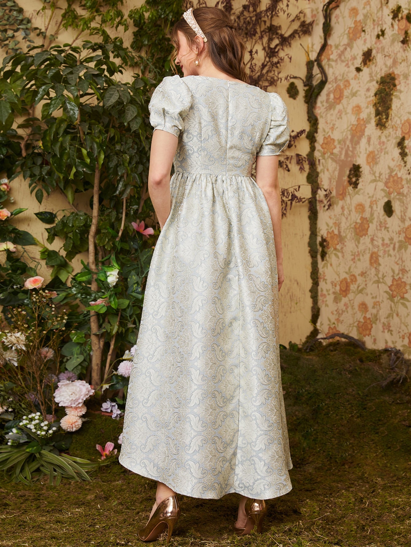 Puff Sleeve Baroque Print Dress