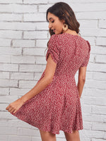 Gathered Sleeve Ditsy Floral Dress