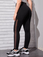 Plus Solid Contrast Mesh Leggings