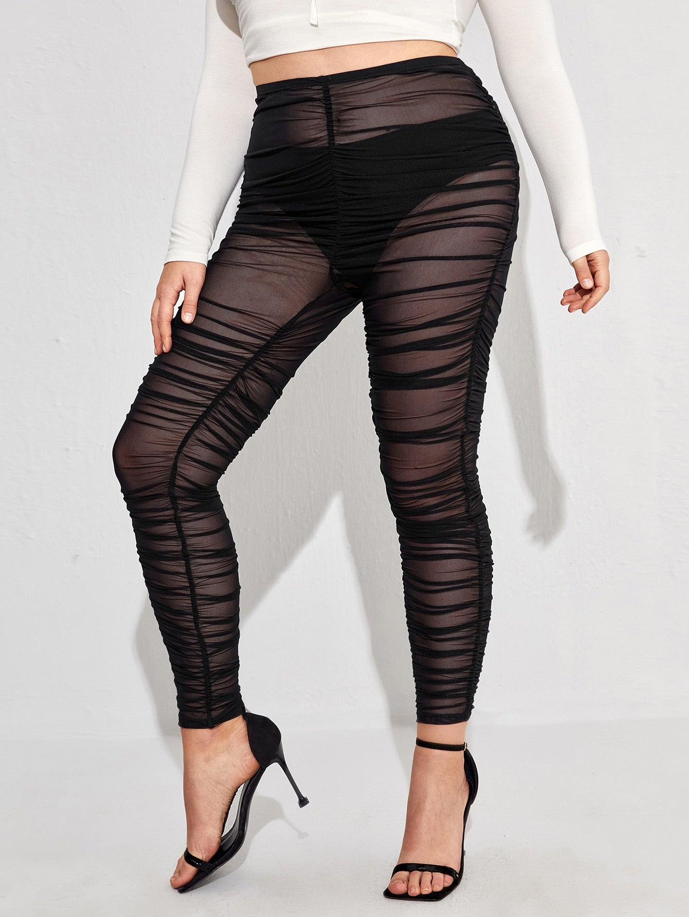 Plus Stacked Mesh Leggings Without Panty