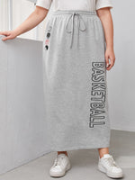 Plus Drawstring Waist Letter Graphic Skirt