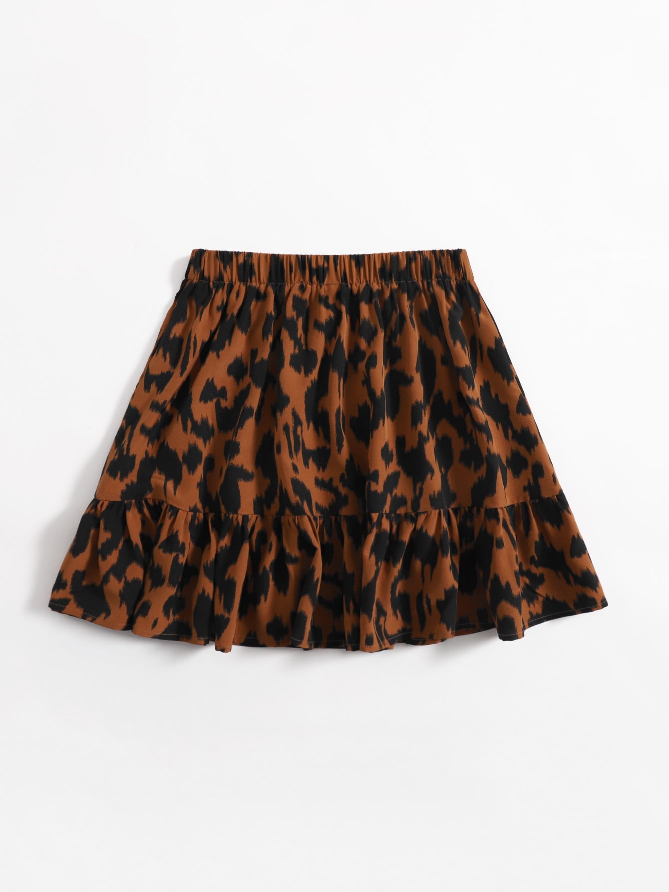 Plus Tie Waist Ruffle Hem Allover Print Skirt