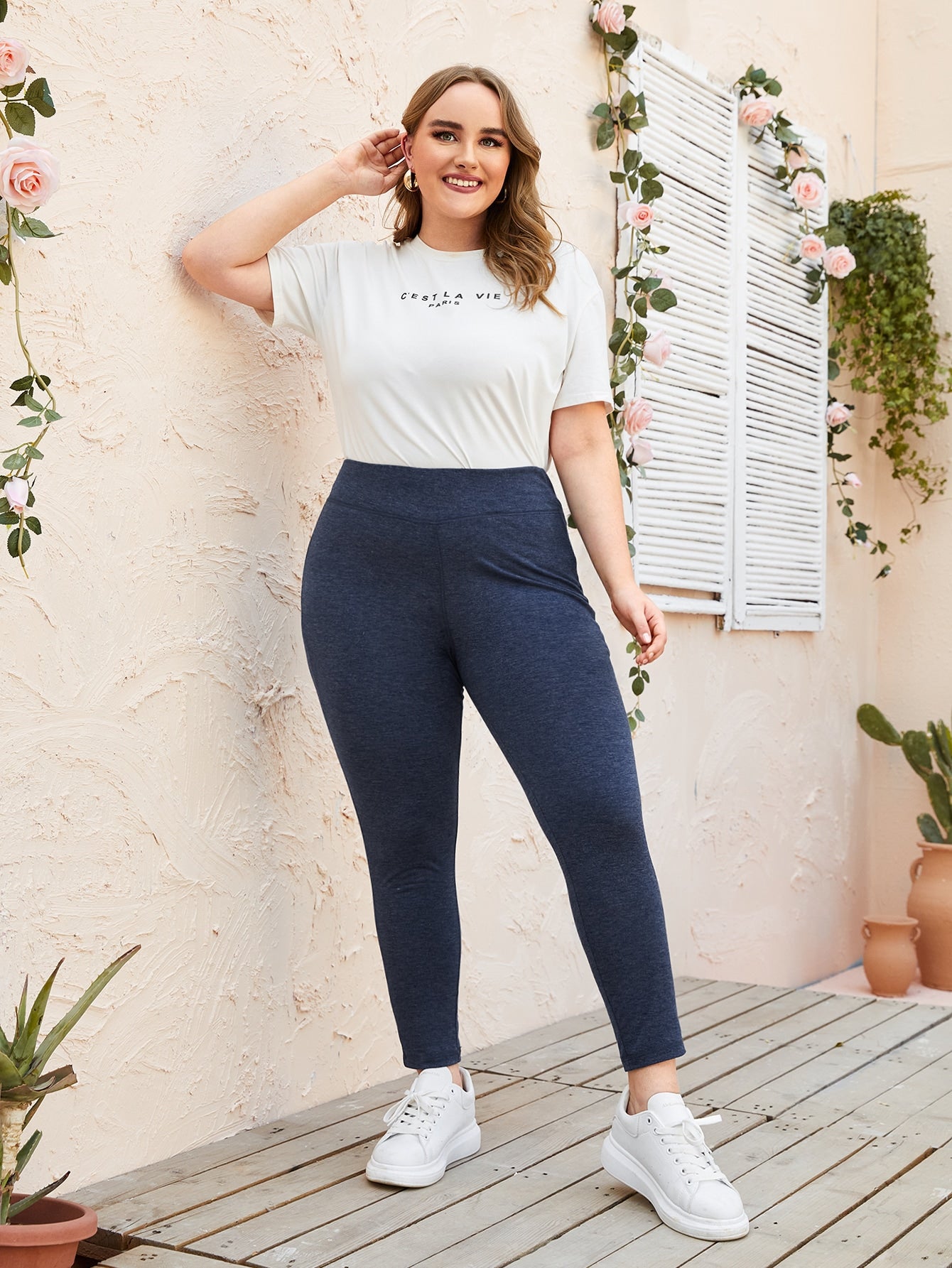 Plus High Waist Marled Knit Leggings