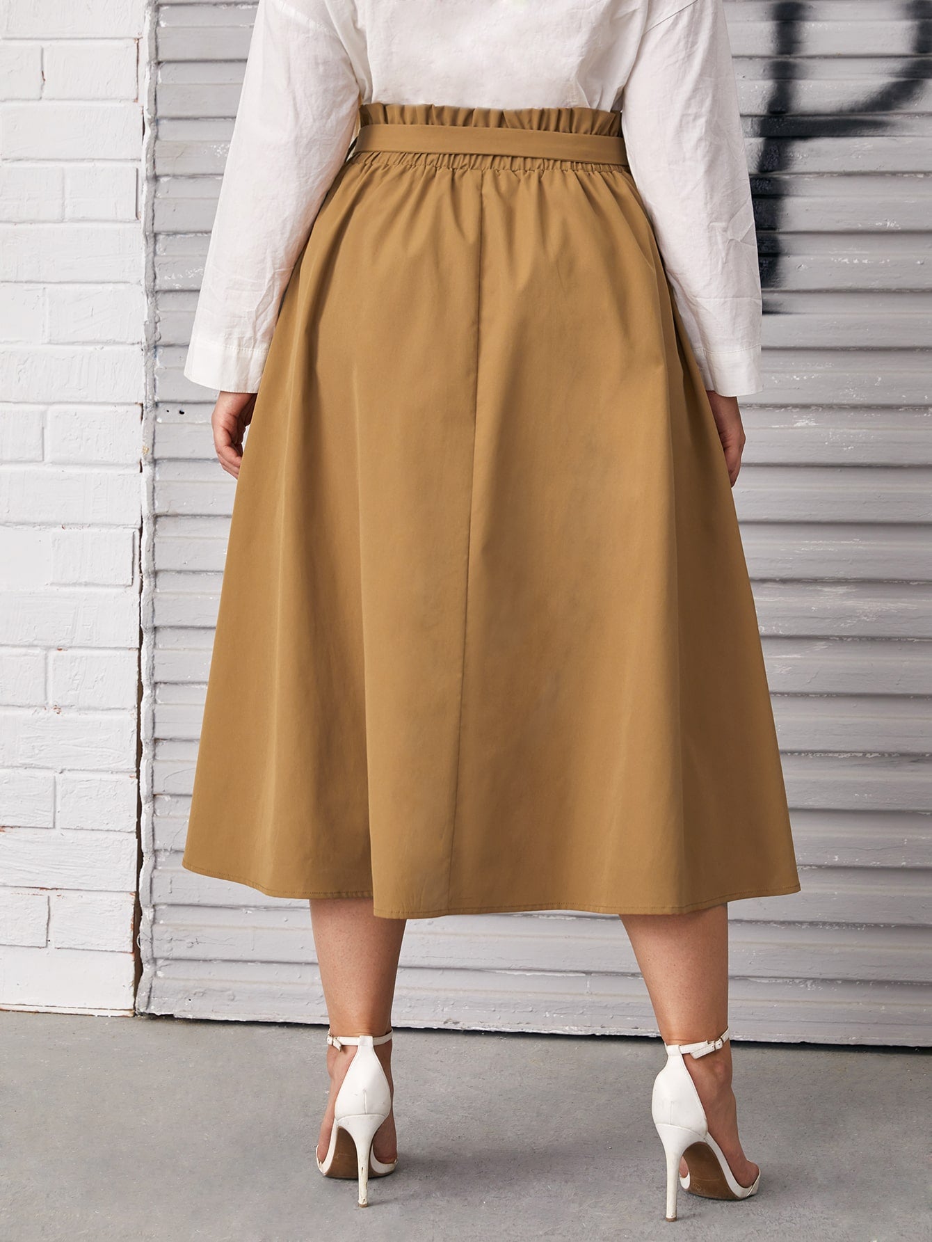 Plus Paperbag Waist Double Breasted Skirt