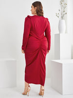 Plus Puff Sleeve Draped Front Dress