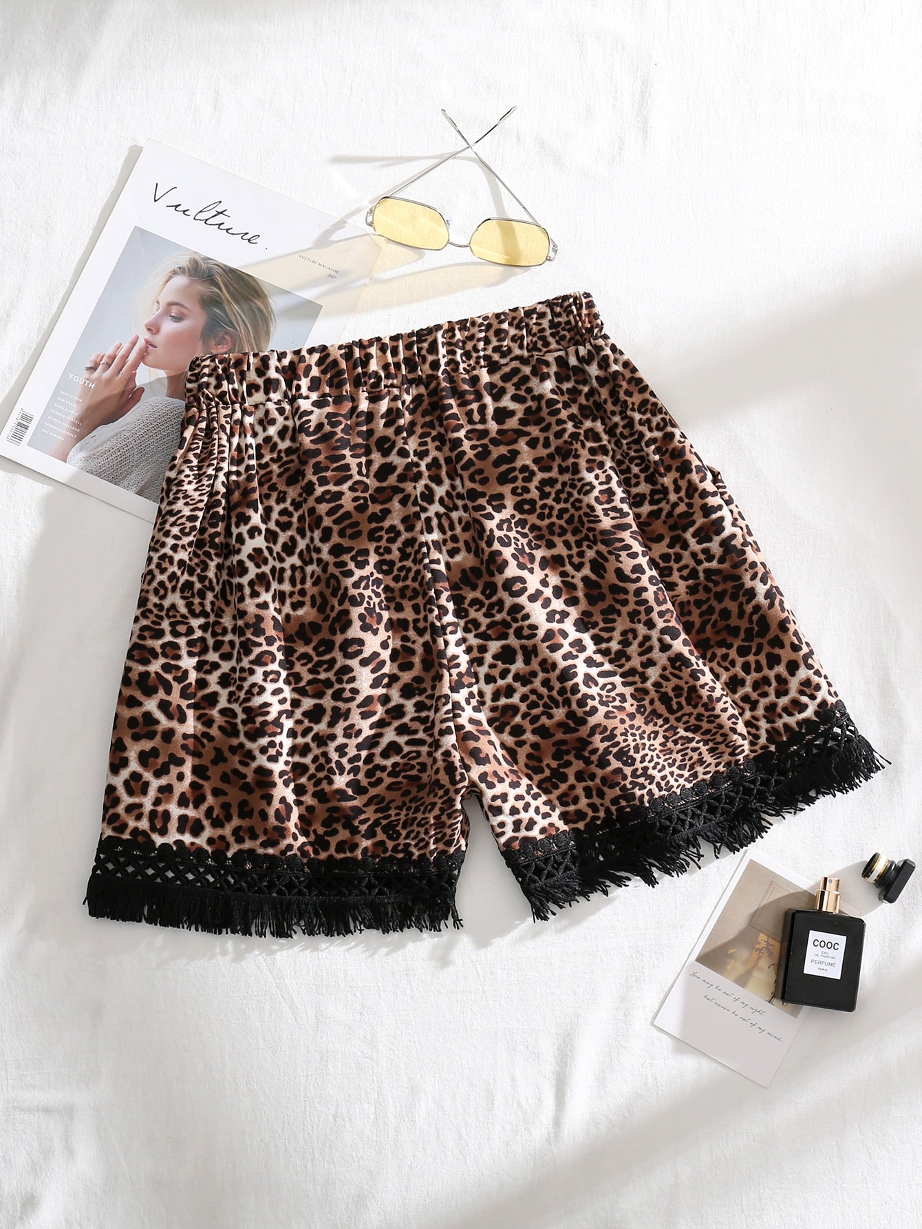 Leopard Fringe Hem Shorts