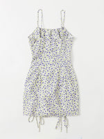 Plus Ruched Bust Drawstring Knot Ditsy Floral Dress