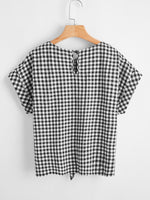 Plus Batwing Sleeve Tie Hem Gingham Top