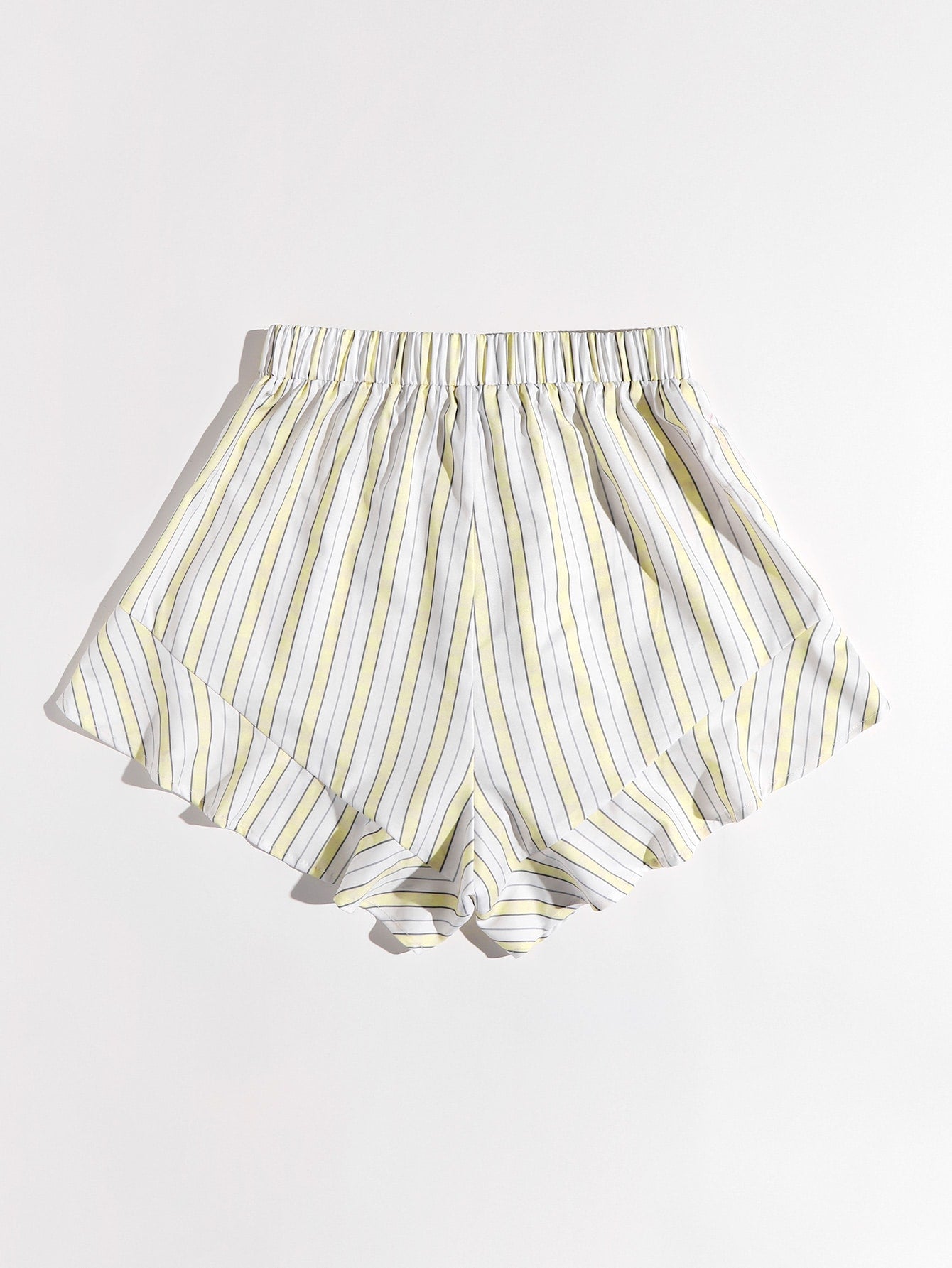 Striped Knot Front Ruffle Hem Shorts