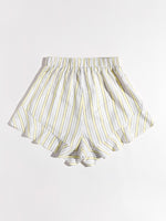 Striped Knot Front Ruffle Hem Shorts