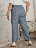 Plus Buttoned Strap Waist Striped Pants