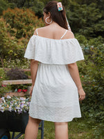 Plus Eyelet Embroidery Cold Shoulder Dress